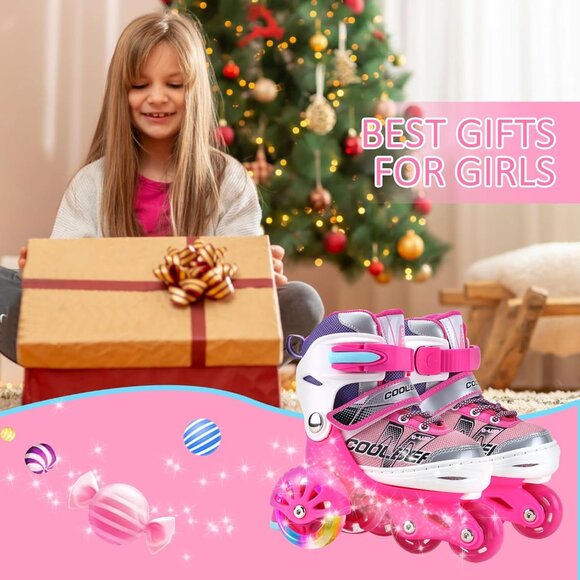 Sowume Kids Pink 1 Adjustable 8 Wheels Shine Safe And Fun Illuminating Skates - Picture 6 of 7